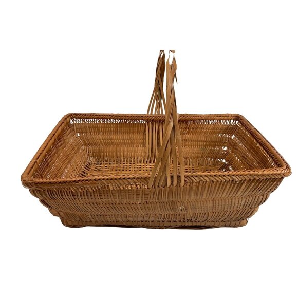 Bamboo Country Décor Basket  Rectangular with Handle 15x11x5.5 Garden C225 - Picture 2 of 6